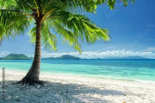 Green tree on white sand beach. Malcapuya island, Palawan, Philippines. generative ai. photo