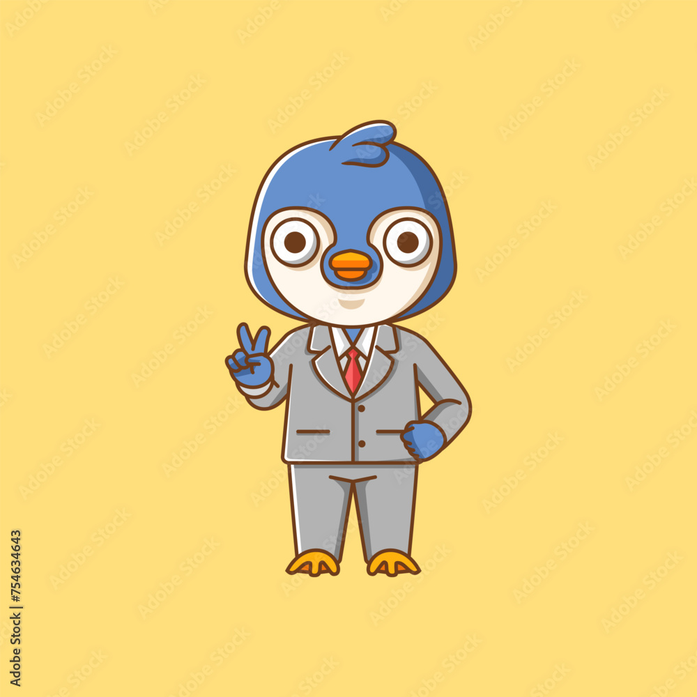 Cute penguin businessman suit office workers cartoon animal character mascot icon flat style illustration concept