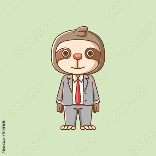 Cute sloth businessman suit office workers cartoon animal character mascot icon flat style illustration concept