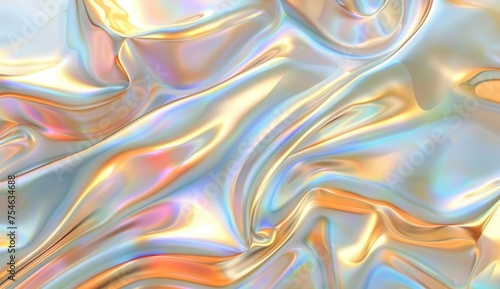 3D render of a holographic iridescent abstract background with wavy fluid lines,gold pastel colors, in the style of a hologram generative ai