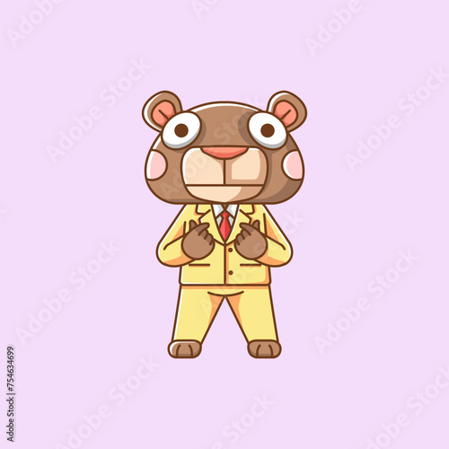 Cute bear businessman suit office workers cartoon animal character mascot icon flat style illustration concept