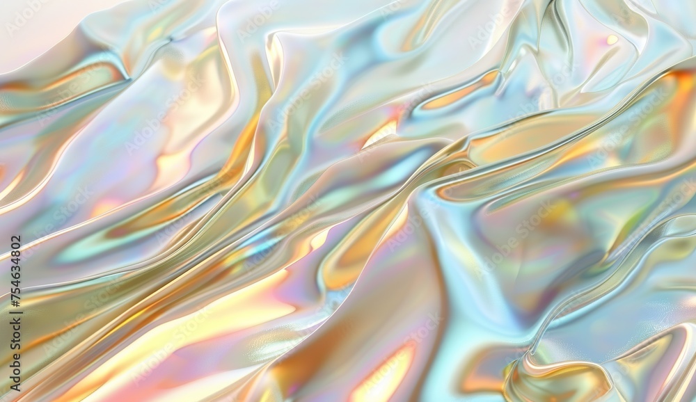 3D render of a holographic iridescent abstract background with wavy fluid lines,gold pastel colors, in the style of a hologram generative ai 3D render of a holographic iridescent abstract background with wavy fluid lines,gold pastel colors, in the style of a hologram generative ai