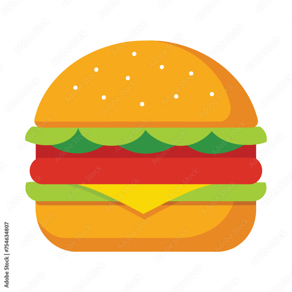 Vector a large hamburger with cheese and lettuce with flat illustration style Vector a large hamburger with cheese and lettuce with flat illustration style