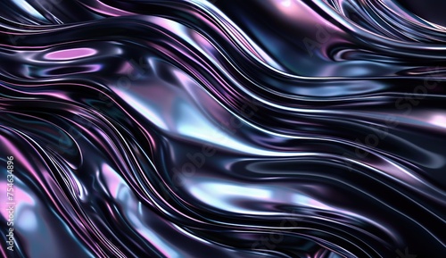3D render of a holographic iridescent abstract background with wavy fluid lines, black pastel colors, in the style of a hologram generative ai