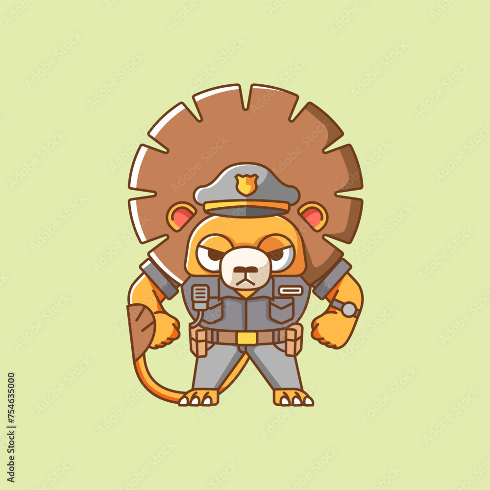 Cute lion police officer uniform cartoon animal character mascot icon flat style illustration concept