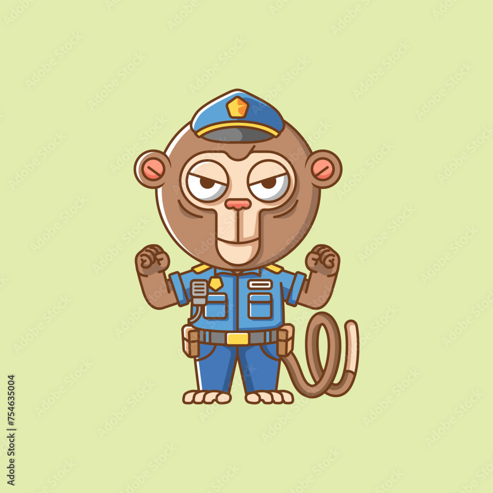 Cute monkey police officer uniform cartoon animal character mascot icon flat style illustration concept