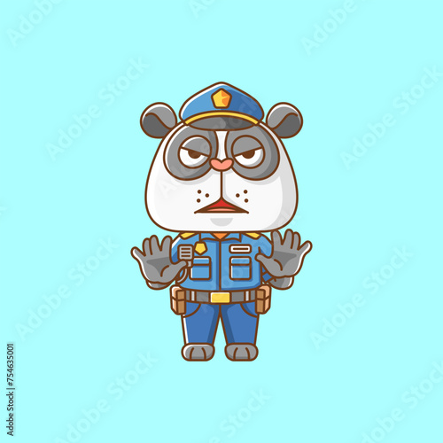 Cute panda police officer uniform cartoon animal character mascot icon flat style illustration concept set