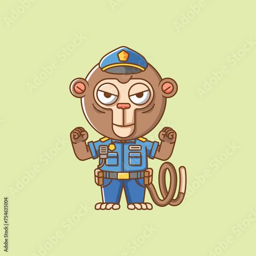 Cute monkey police officer uniform cartoon animal character mascot icon flat style illustration concept