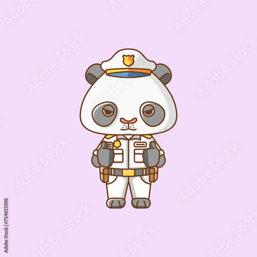 Cute panda police officer uniform cartoon animal character mascot icon flat style illustration concept set