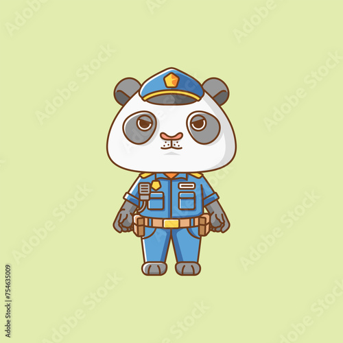 Cute panda police officer uniform cartoon animal character mascot icon flat style illustration concept