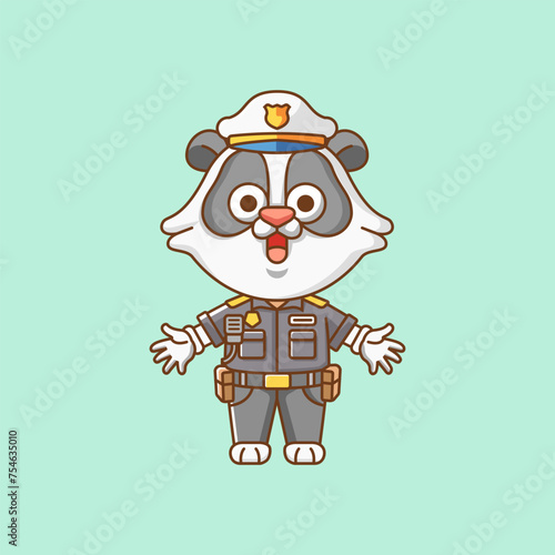 Cute panda police officer uniform cartoon animal character mascot icon flat style illustration concept