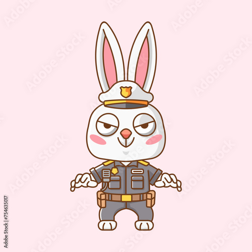 Cute rabbit police officer uniform cartoon animal character mascot icon flat style illustration concept