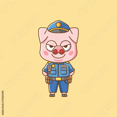 Cute pig police officer uniform cartoon animal character mascot icon flat style illustration concept