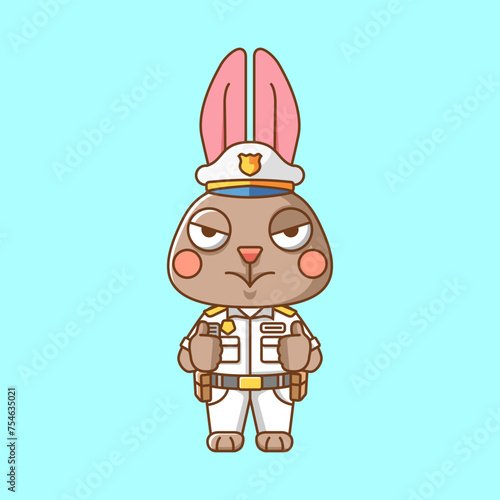 Cute rabbit police officer uniform cartoon animal character mascot icon flat style illustration concept