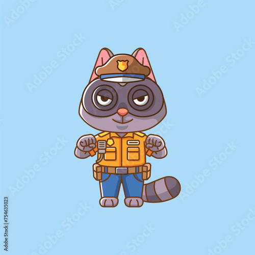 Cute raccoon police officer uniform cartoon animal character mascot icon flat style illustration concept