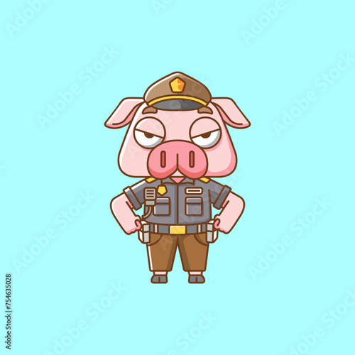 Cute pig police officer uniform cartoon animal character mascot icon flat style illustration concept