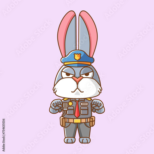 Cute rabbit police officer uniform cartoon animal character mascot icon flat style illustration concept