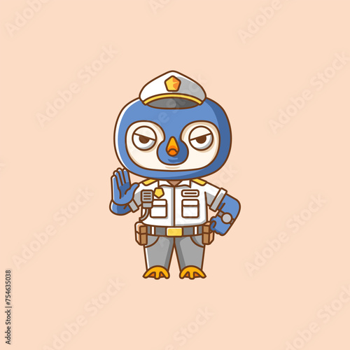 Cute penguin police officer uniform cartoon animal character mascot icon flat style illustration concept