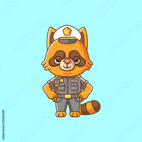 Cute raccoon police officer uniform cartoon animal character mascot icon flat style illustration concept set