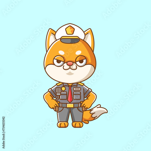 ute shiba inu dog police officer uniform cartoon animal character mascot icon flat style illustration concept