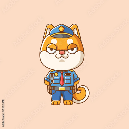 ute shiba inu dog police officer uniform cartoon animal character mascot icon flat style illustration concept