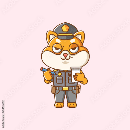 Cute shiba inu dog police officer uniform cartoon animal character mascot icon flat style illustration concept