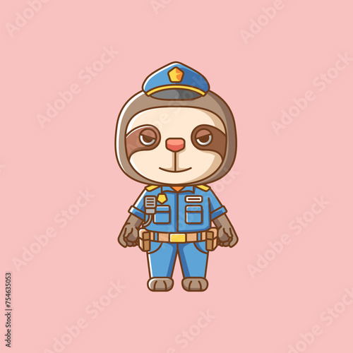 Cute sloth police officer uniform cartoon animal character mascot icon flat style illustration concept