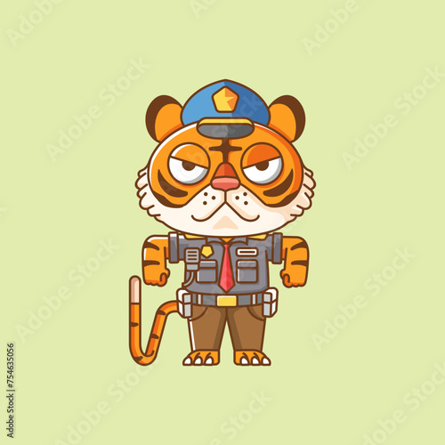 Cute tiger police officer uniform cartoon animal character mascot icon flat style illustration concept
