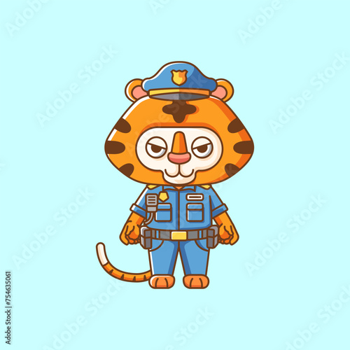Cute tiger police officer uniform cartoon animal character mascot icon flat style illustration concept
