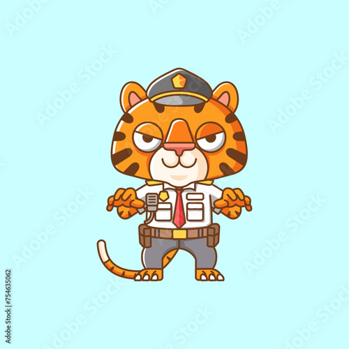 Cute tiger police officer uniform cartoon animal character mascot icon flat style illustration concept
