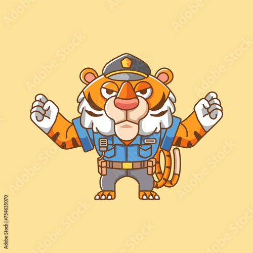 Cute tiger police officer uniform cartoon animal character mascot icon flat style illustration concept