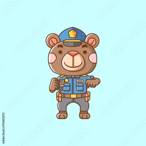 Cute bear police officer uniform cartoon animal character mascot icon flat style illustration concept