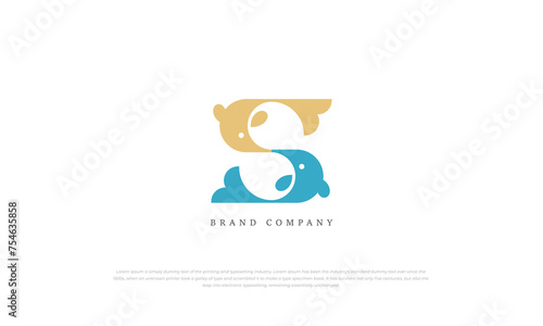 monogram logo, ambigram logo combination of letter S and sturgeon fish