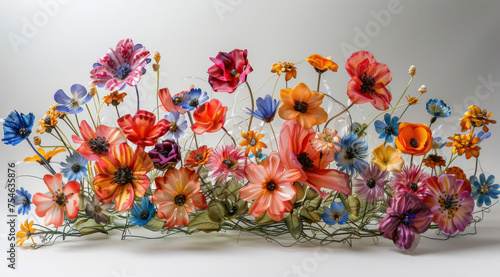 Colorful floral sculptures spread out in a horizontal display,ai generated © Rajesh