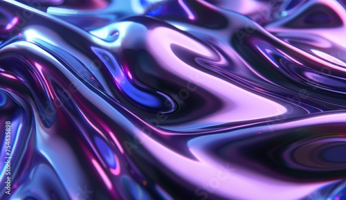 3D render of a holographic iridescent abstract background with wavy fluid lines, black purple pastel colors, in the style of a hologram generative ai