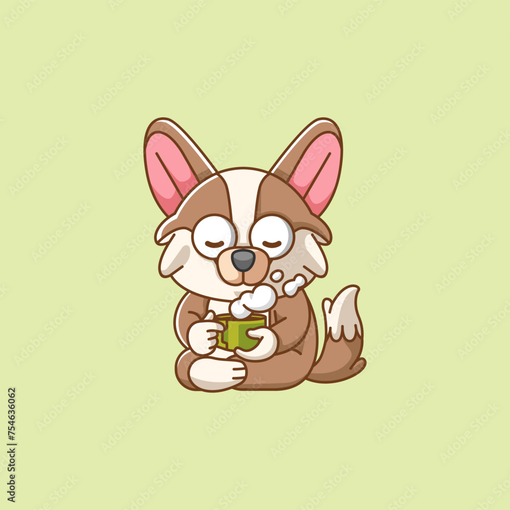 Fototapeta premium Cute dog relax with a cup of coffee cartoon animal character mascot icon flat style illustration concept