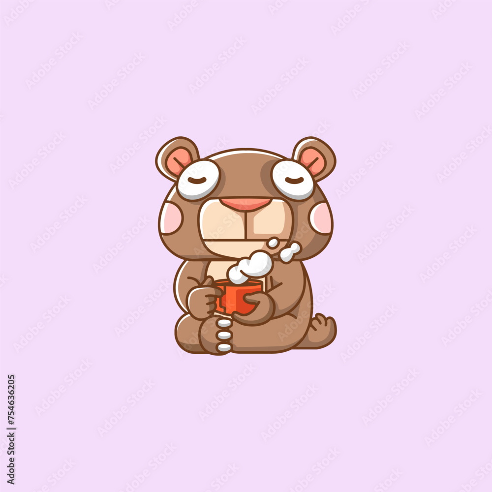 Cute bear relax with a cup of coffee cartoon animal character mascot icon flat style illustration concept Cute bear relax with a cup of coffee cartoon animal character mascot icon flat style illustration concept