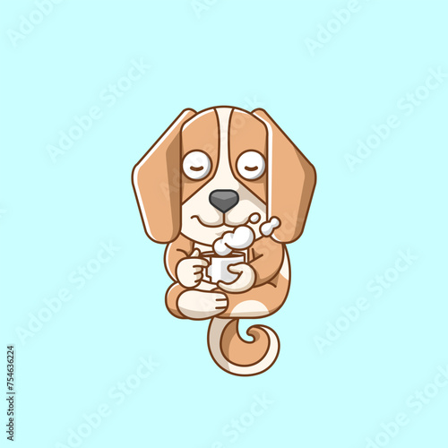 Cute dog relax with a cup of coffee cartoon animal character mascot icon flat style illustration concept