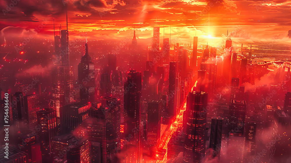 Fototapeta premium Urban Futurism: A Cityscape Transformed by Technology, Illuminated Against the Night Sky