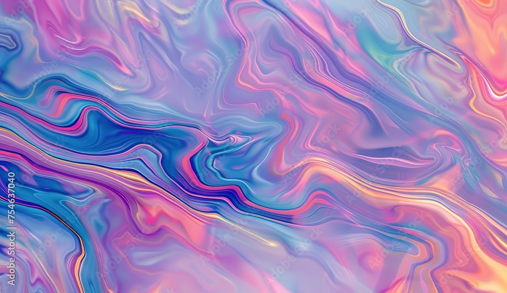 Iridescent pastel blue background with wavy patterns, with an iridescent liquid generative ai