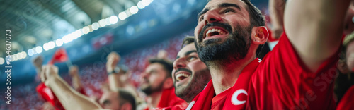 Turkish football soccer fans in a stadium supporting the national team, Ay-Yildizlilar
 photo