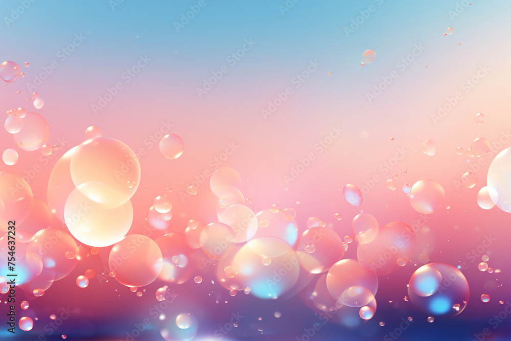 A bunch of soap bubbles floating in the air. Rainbow Colors in the Sky. Pink and blue pastel tones background. A bunch of soap bubbles floating in the air. Rainbow Colors in the Sky. Pink and blue pastel tones background.