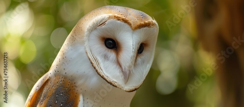 portrait of barn owl (Tyto albahead) with bokeh background