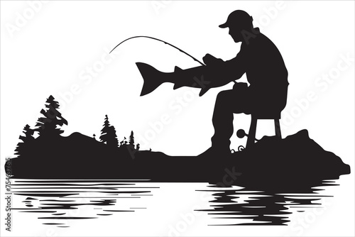 Fisherman fishing silhouette vector illustration