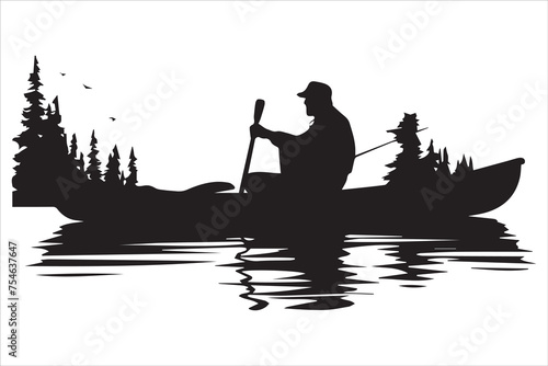 Fisherman fishing silhouette vector illustration