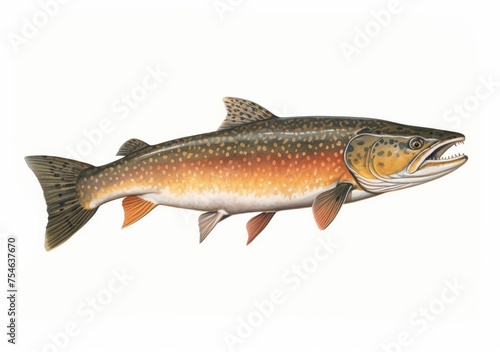 Brown trout fish on white background