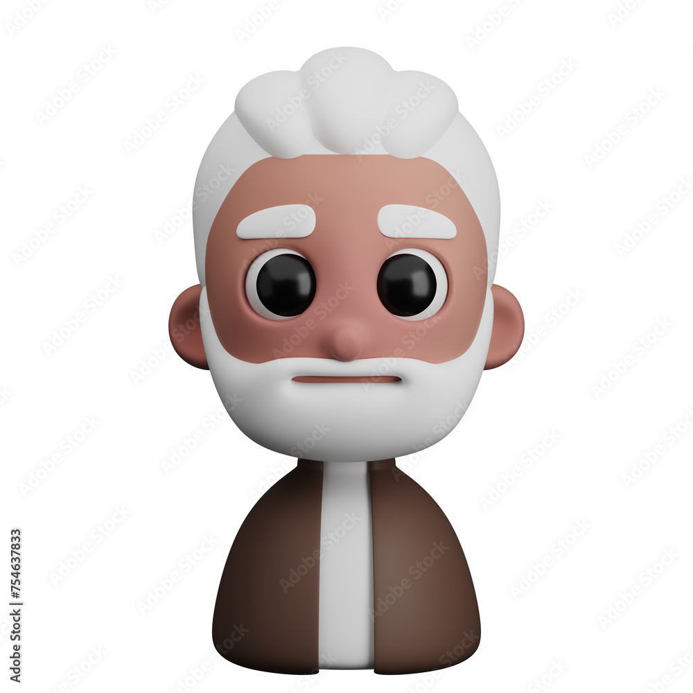 3D Avatar of white hair, beard, dark skin old man wearing white t-shirt and brown jacket 3D Avatar of white hair, beard, dark skin old man wearing white t-shirt and brown jacket