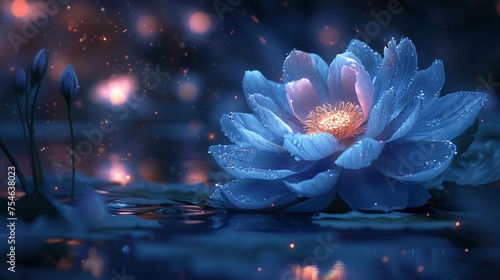 Ethereal flower translucent petals glowing under moonlight photo