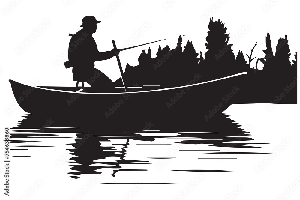 Fisherman in boat silhouette Vector illustration Fisherman in boat silhouette Vector illustration