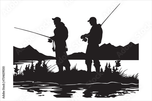 Fisherman fishing silhouette vector illustration